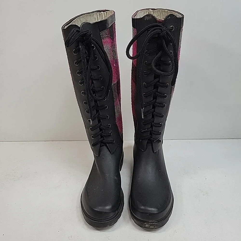 Chooka Rain Boots Womens Size 7 Plaid‎ Waterproof Tall Rubber Lace Up